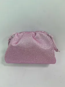 Sparkling Rhinestone Pleated Cloud Bag Elegant Women Evening Clutch Shoulder Handbag