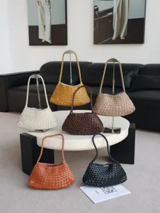 Handmade woven leather underarm shoulder bag vintage dumpling handbag for women chic stylish