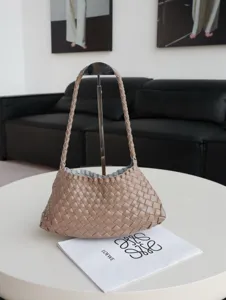 Woven leather hobo shoulder bag, handmade intrecciato style soft casual dumpling purse.