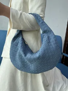 Blue suede woven hobo bag women large dumpling handbag elegant casual shoulder purse