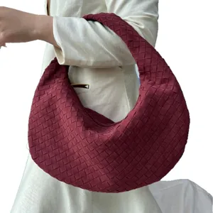 Large suede woven hobo bag for women, stylish dumpling shoulder bag for daily casual chic.