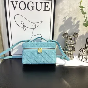Blue suede woven vanity bag chic top handle crossbody bag stylish shoulder purse for women
