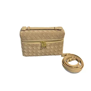 Beige suede woven box handbag stylish women shoulder crossbody bag trendy daily casual purse