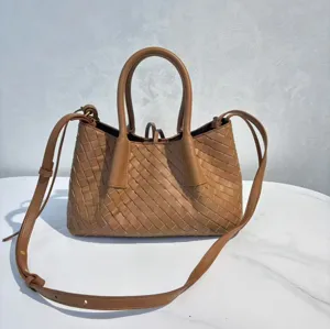 Brown leather woven tote bag large capacity shoulder handbag for women daily use today