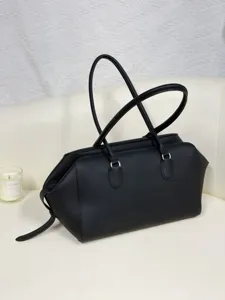 Minimalist cowhide leather bowling tote bag, large capacity luxury commuter shoulder bag for women