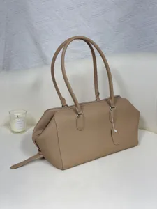 Minimalist genuine leather bowling shoulder bag large capacity daily commute tote bag for women