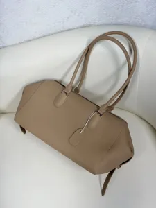 Genuine leather minimalist bowling bag large capacity casual shoulder tote for women