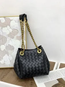 Sac Seau Tressé à la Main en Cuir de Vachette Femme Mode Polyvalent Cuir Chaîne Bandoulière Sac Épaule Mère Enfant Sac