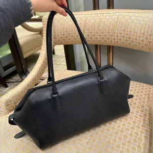 Minimalist Top Layer Cowhide EW Bowling Bag Large Capacity Commuter Genuine Leather Shoulder Tote Bag For Women