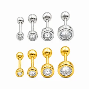 Pendientes de Botón de Plata de Ley 925 con Circonia Engaste en Bisel Joyería Piercing Cartílago para Mujer Accesorios Moda