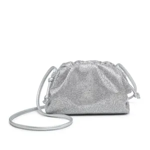 Women Rhinestone Pleated Cloud Bag PU Leather Evening Clutch Luxury Designer Style Crossbody Shoulder Bag