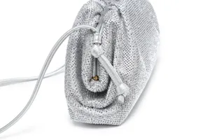 Silver rhinestone pouch bag sparkling evening clutch shoulder bag for women wedding party.