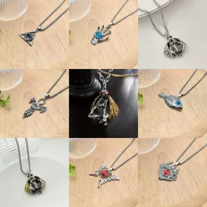 Gothic Stainless Steel Evil Eye Demon Angel Pendant Necklace Retro Punk Sweater Chain For Men Women Jewelry