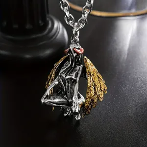 Gothic anime demon angel pendant necklace, detailed metal wing design for unique style.