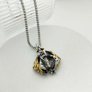 Demon angel pendant necklace in silver and gold tone with box chain for trendy styles.