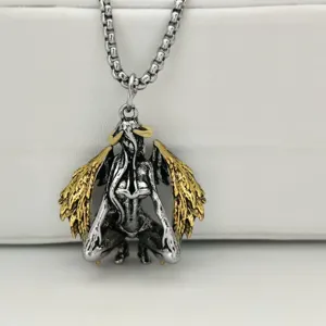 Detailed view of the gothic demon angel pendant necklace, featuring intricate metal craftsmanship.
