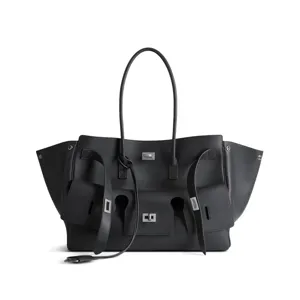 Black leather motorcycle tote bag featuring large capacity and stylish design for daily use