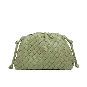Woven Cloud Clutch Bag Light Green Leather Pouch Fashion Handbag Variant Choice Item
