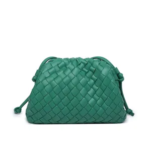 Green woven leather cloud clutch bag, large capacity stylish dumpling handbag for women.