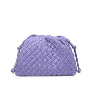Purple woven leather pouch clutch bag stylish trendy large capacity shoulder handbag for women