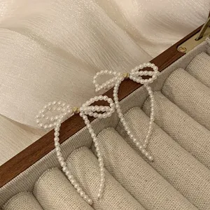 Perlen Schleife Quasten Ohrringe Detail, elegante koreanische Modeschmuck Damen
