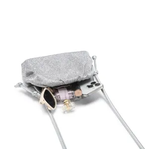 Silver rhinestone pleated cloud bag detail, elegant evening shoulder crossbody bag capacity display.