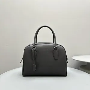 Top layer cowhide bowling bag large capacity minimalist versatile Boston handbag