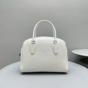 White leather boston handbag classic dome shape top handle daily versatile women fashion bag