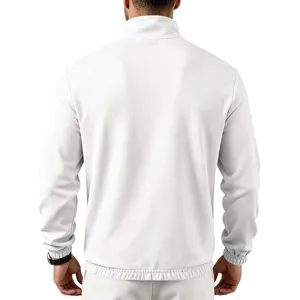 Chaqueta informal blanca lisa de cuello alto para hombre vista trasera con puños.