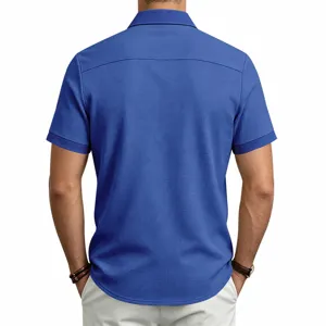 Heren casual wafel polo korte mouw shirt ademende buiten zomer top casual kleding