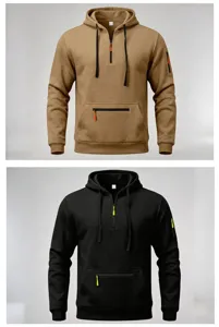 Felpa con cappuccio in pile mezza zip da uomo maglione casual a maniche lunghe pullover