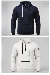 Felpa con cappuccio uomo casual a manica lunga con mezza zip e tasche multiple pratiche.