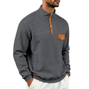 Sudadera hombre casual cuello alto contraste manga larga con bolsillo y botones a presión.