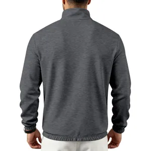 Sudadera casual de hombre con cuello alzado y manga larga, top pulóver básico liso en gris oscuro.