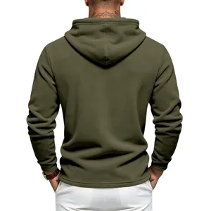 Heren legergroene fleece hoodie casual lange mouw capuchon sweatshirt winter.
