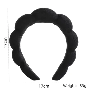 Black sponge cloud headband for women, soft towel fabric spa makeup hair band 17cm 53g