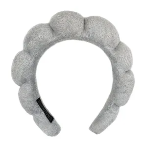 Grey cloud spa headband, soft plush towel fabric makeup hair hoop for daily face washing.