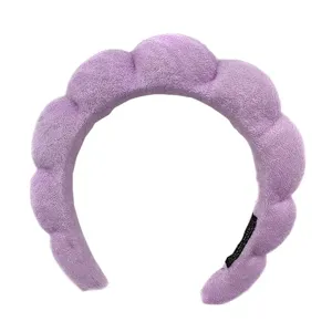 Purple cloud sponge headband for women, soft towel fabric hair hoop for washing face, makeup.