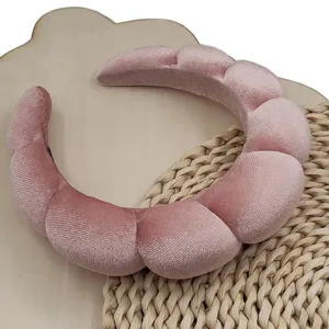 Pink velvet sponge cloud headband for daily makeup and face washing hair accessories.