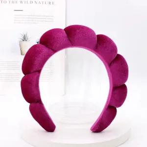 Purple velvet padded sponge headband, wide hair hoop for women makeup and daily fashion styling.