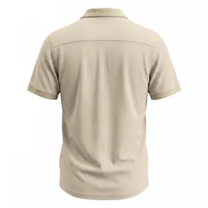 Detail weergave heren casual waffle korte mouw polo shirt in khaki contrastkleur rugzijde