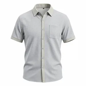 Casual heren korte mouw wafel shirt met contrasterende revers en handige borstzak.