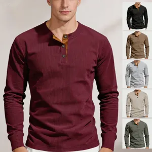 Men's Ribbed Long Sleeve Henley Shirt Casual Slim Fit Button Placket Fall Thermal Tops Basic