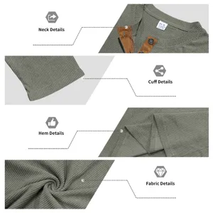 Camiseta Henley de canalé de manga larga para hombre con botonadura de contraste.