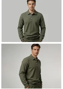 Heren casual lang mouw waffle gebreid polo shirt effen kleur revers herfst top