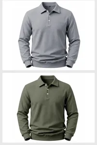 Stijlvolle heren polo met lange mouwen in wafelstructuur casual effen voor herfst.