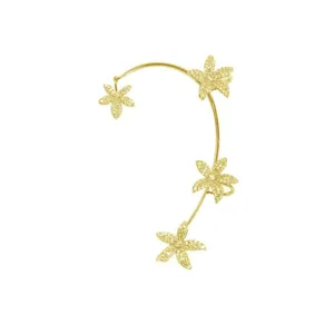 Επιχρυσωμένο λουλουδένιο ear cuff με λαμπερές πέτρες, κομψός σχεδιασμός χωρίς τρύπες.