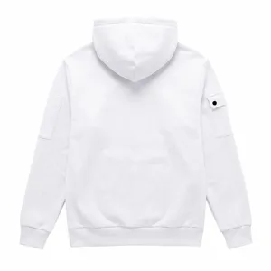 Herren Fleece Kapuzenpullover Detailansicht hinten, weisser Utility Hoodie mit Tasche.