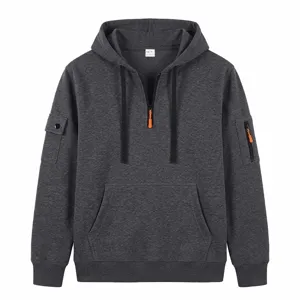 Herren Thermofleece Kapuzenpullover Halbzipper Taktischer Pullover mit Taschen