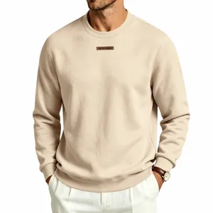 Men casual fleece sweatshirt solid color crewneck long sleeve pullover daily wear top view